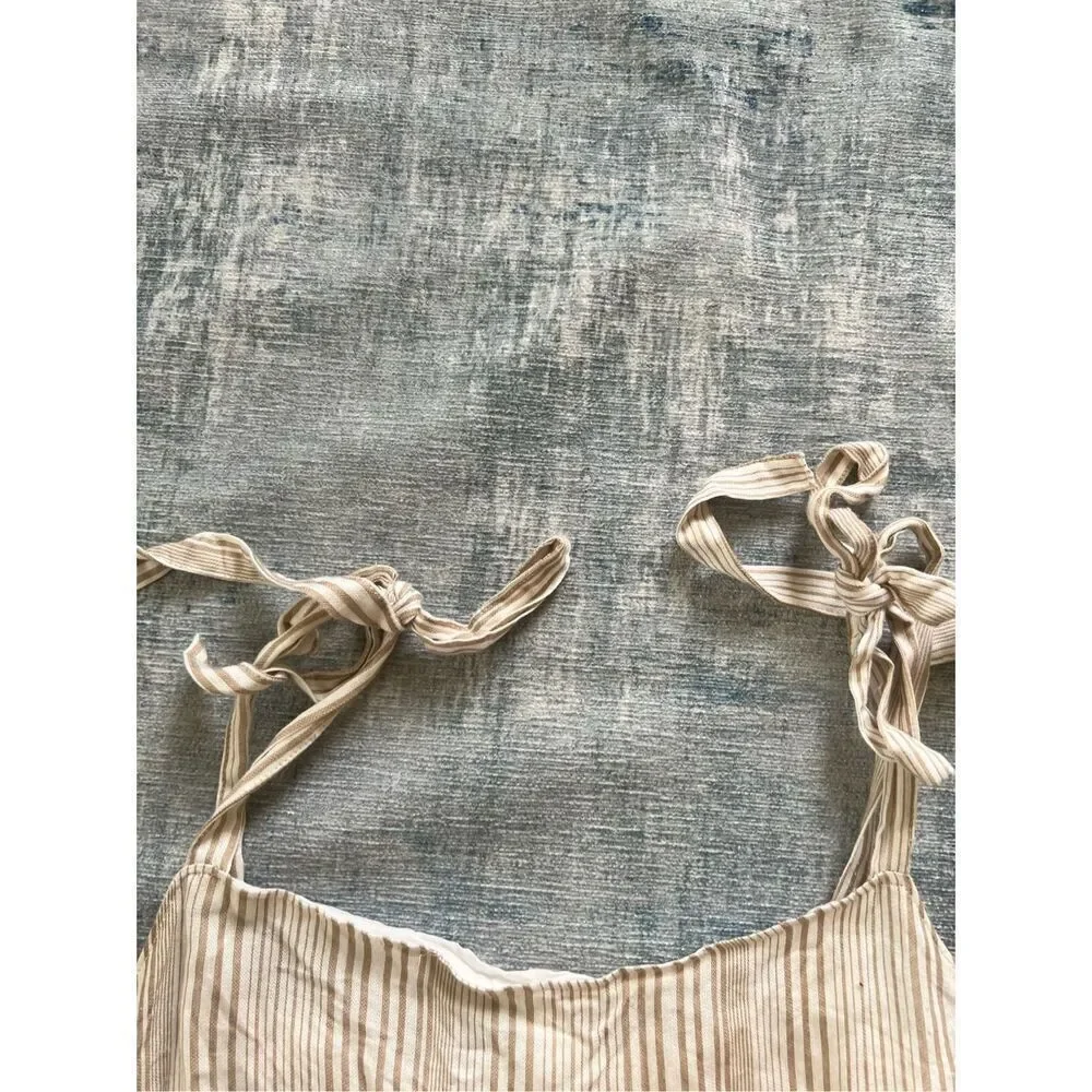 Caslon Ivory Khaki Stripe Tie Shoulder Tiered Sundress Size 1X - Picture 4 of 11